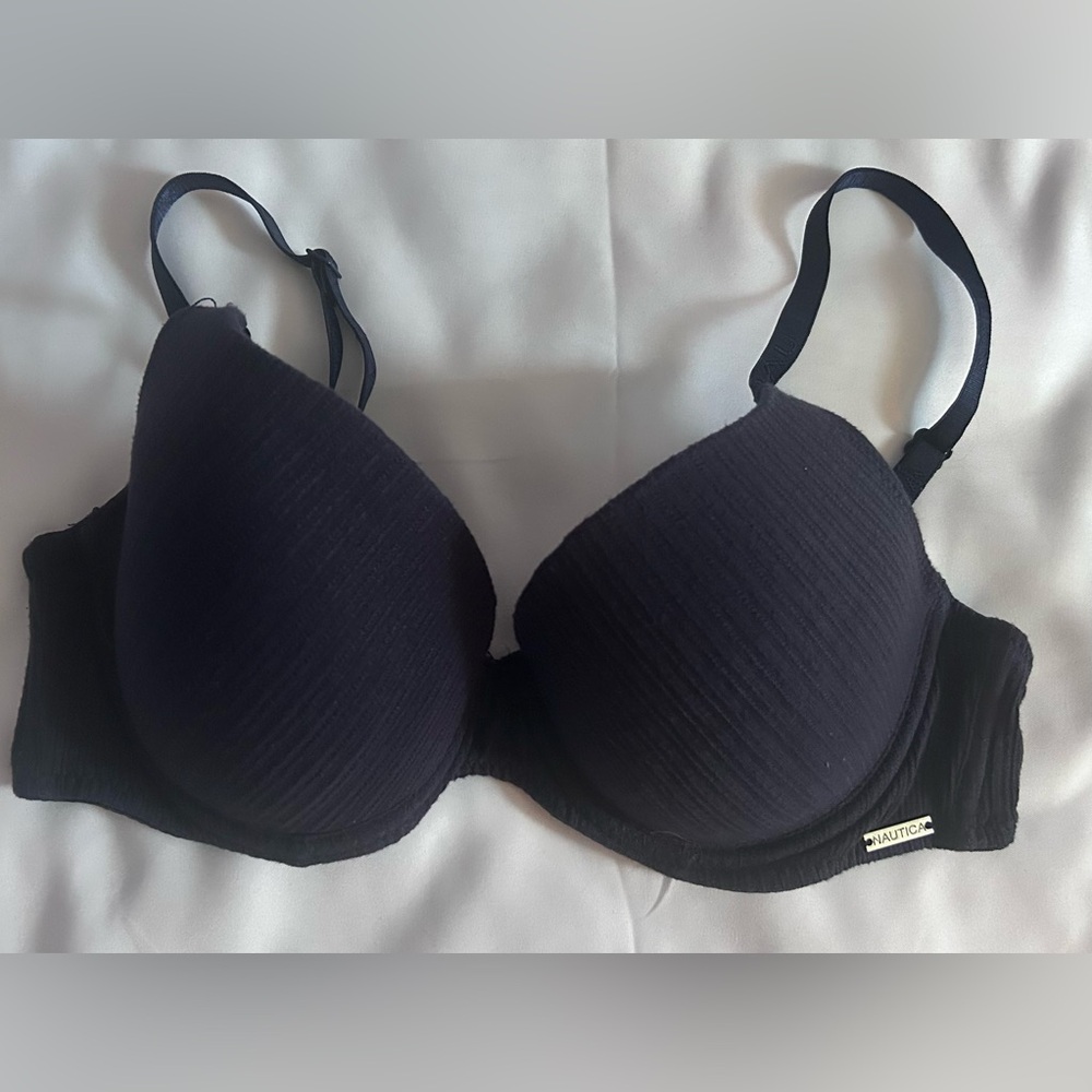 Nautica Navy Blue Ribbed Push-Up Underwire Bra Size 34C